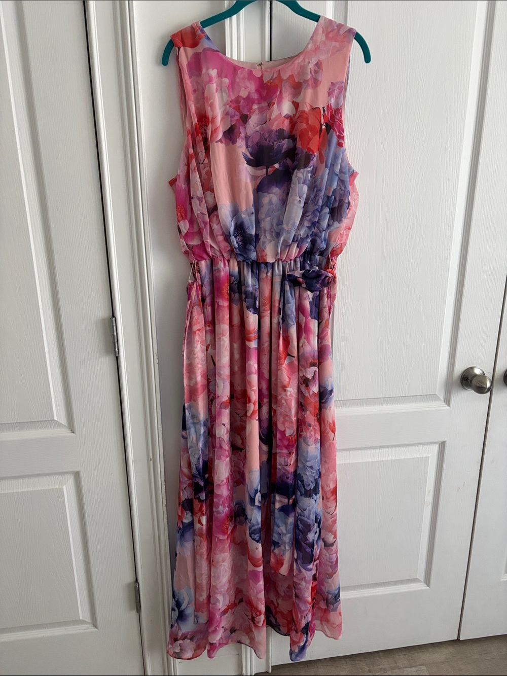 Floral Pink Multicolor Asymmetrical Maxi Dress